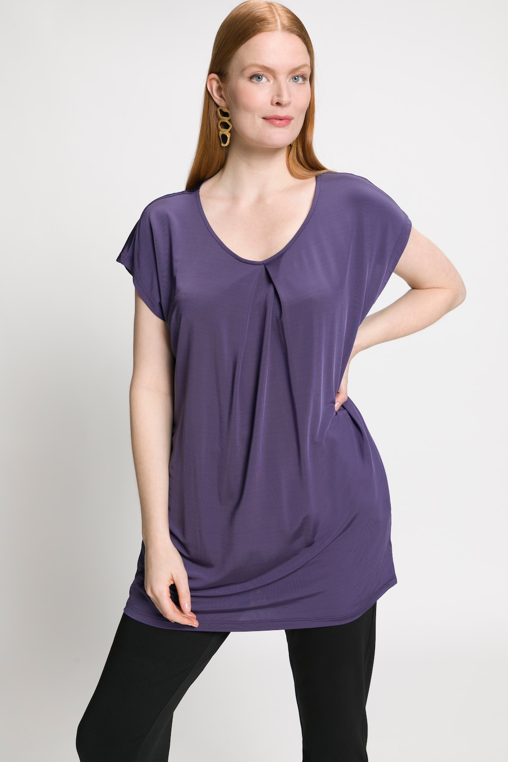 Grote Maten slinky longline shirt, Dames, blauw, Maat: 50/52, Viscose, Ulla Popken