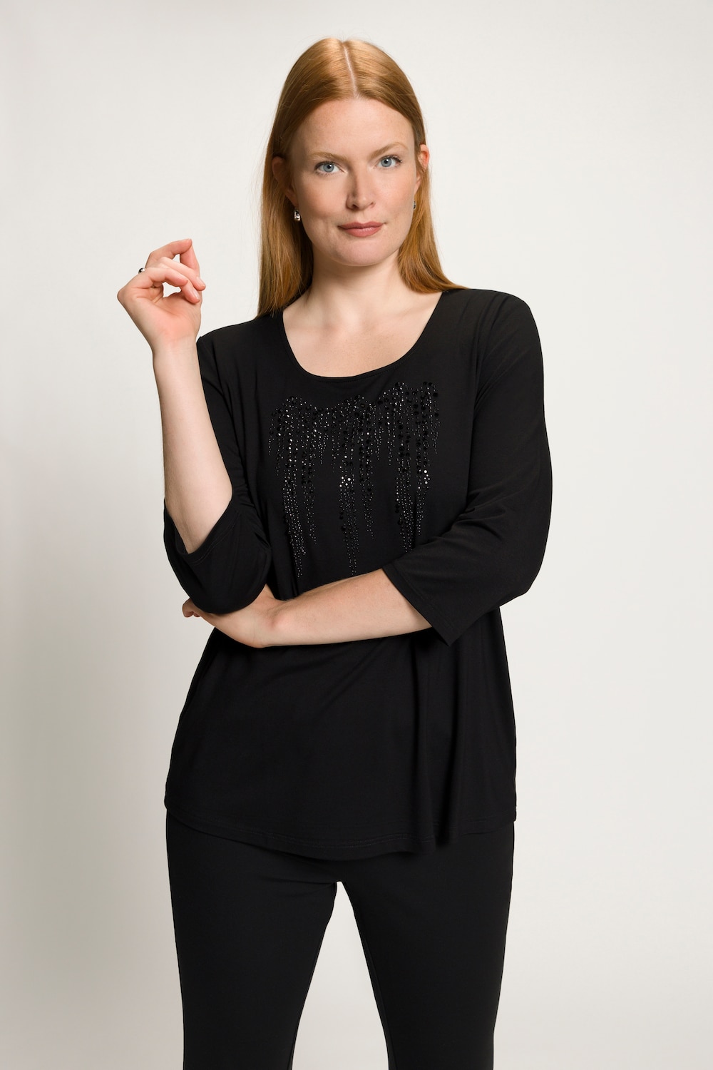 Grote Maten shirt, Dames, zwart, Maat: 50/52, Viscose, Ulla Popken