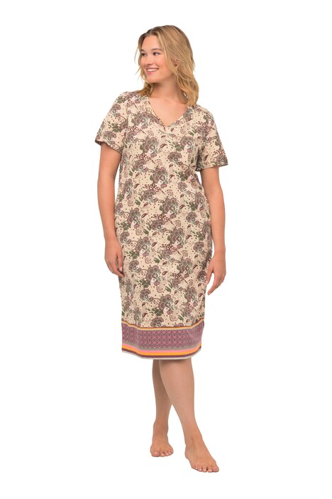 Noční košile, potisk, výstřih do V, krátké rukávy