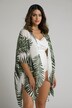 Palm Leaf Open Front Pointed Hem Kimono Cover-Up