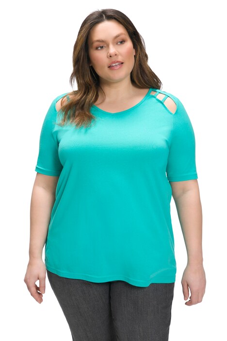 Tričko, průstřihy, A střih, výstřih do V, krátké rukávy