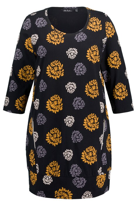 Domácí dlouhé tričko, květy, kulatý výstřih, 3/4 rukávy