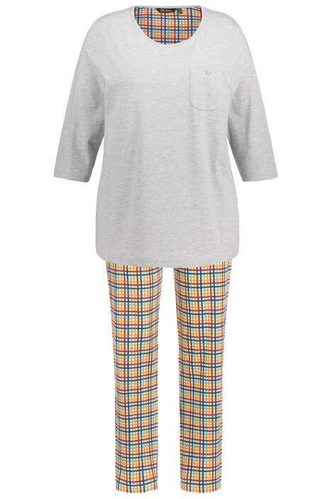 Pyžamo, jednobarevné / kostkované, kulatý výstřih, dlouhé rukávy