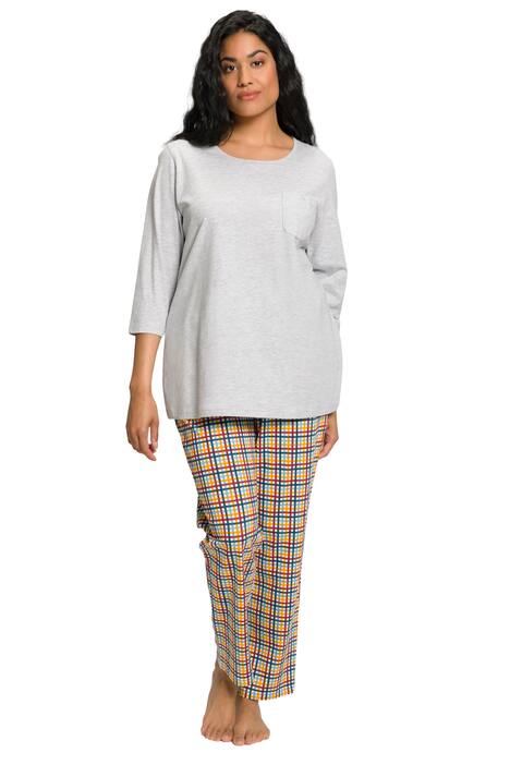 Pyžamo, jednobarevné / kostkované, kulatý výstřih, dlouhé rukávy