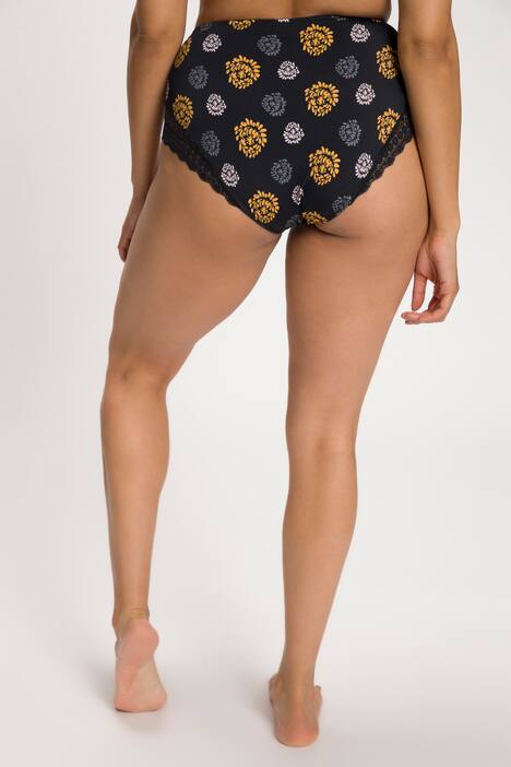 Figi midi, kwiaty, koronkowe brzegi