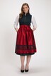 Ludowa sukienka Dirndl, kwiaty, stójka, ozdobne guziki, fartuszek