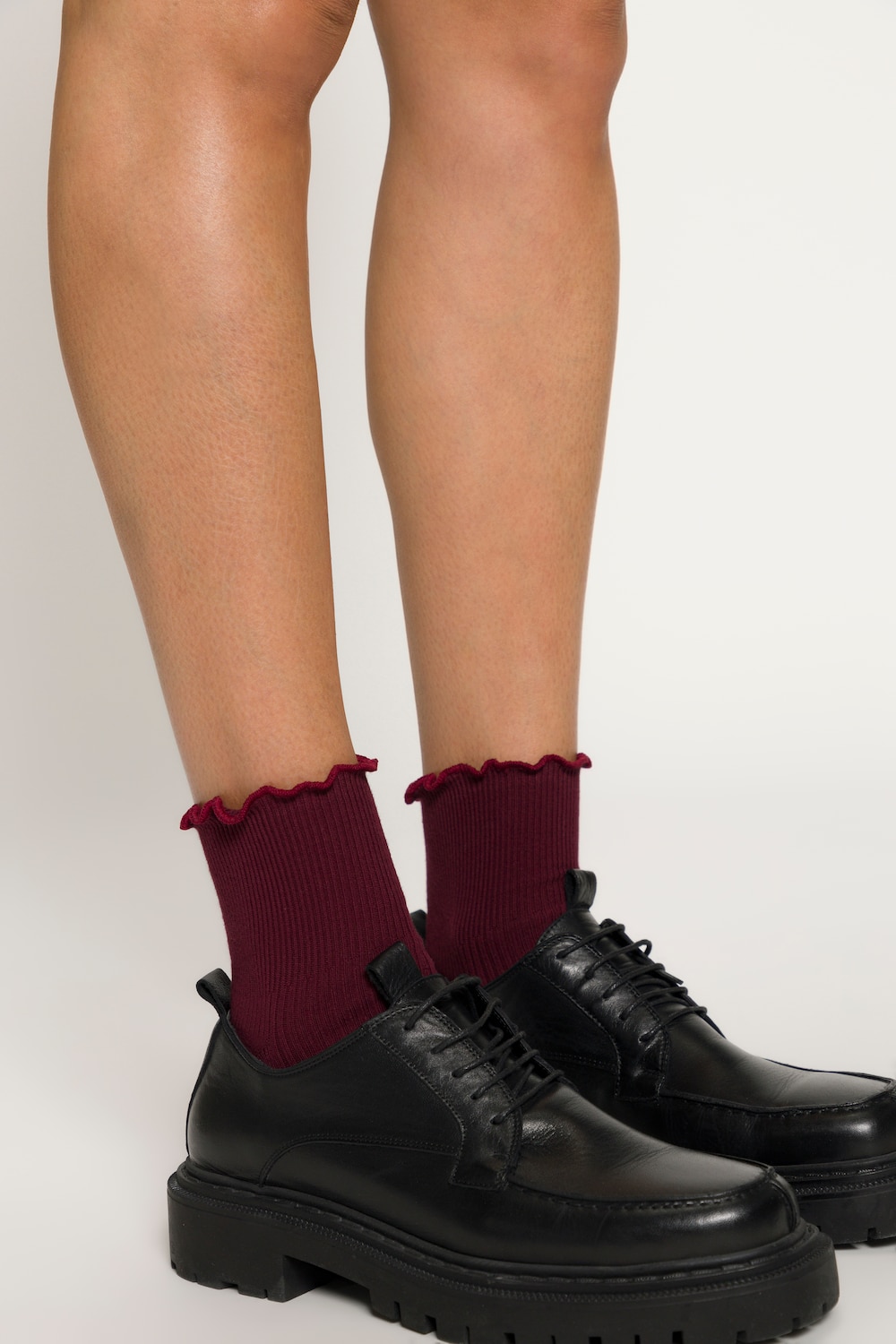 Plus Size Ruffle Cuff Ankle Socks, Woman, red, size: 4.5-6.5, cotton/synthetic fibers, Ulla Popken
