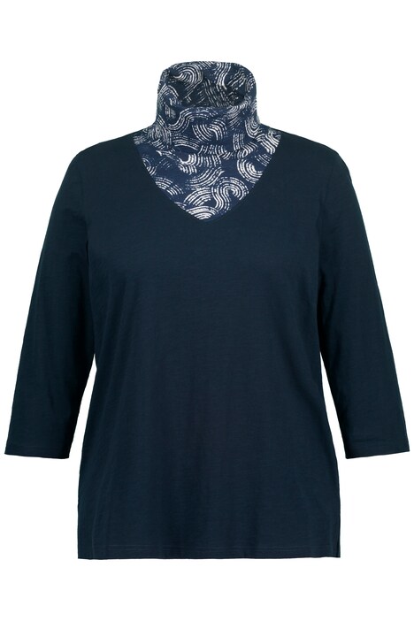 Tričko, šálový límec, výstřih do V, 3/4 rukávy, biobavlna