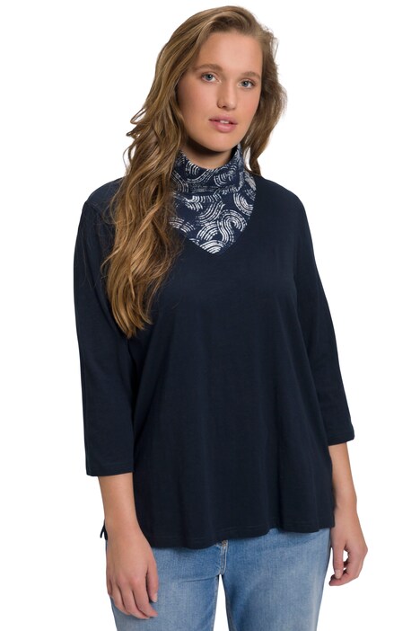 Tričko, šálový límec, výstřih do V, 3/4 rukávy, biobavlna