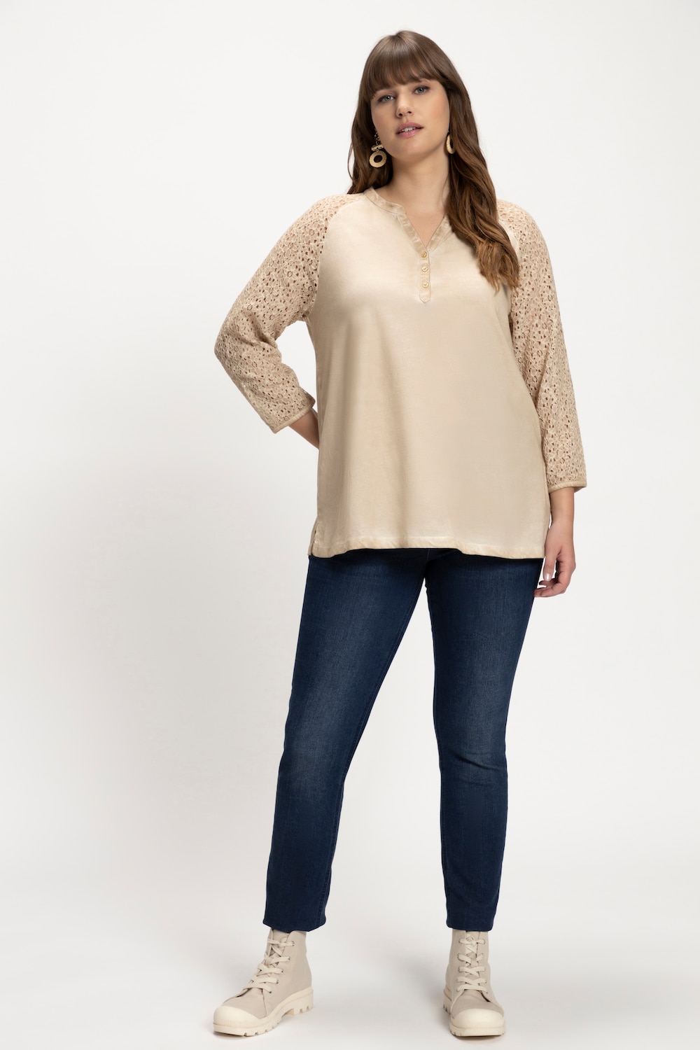 Grote Maten shirt, Dames, beige, Maat: 42/44, Katoen, Ulla Popken