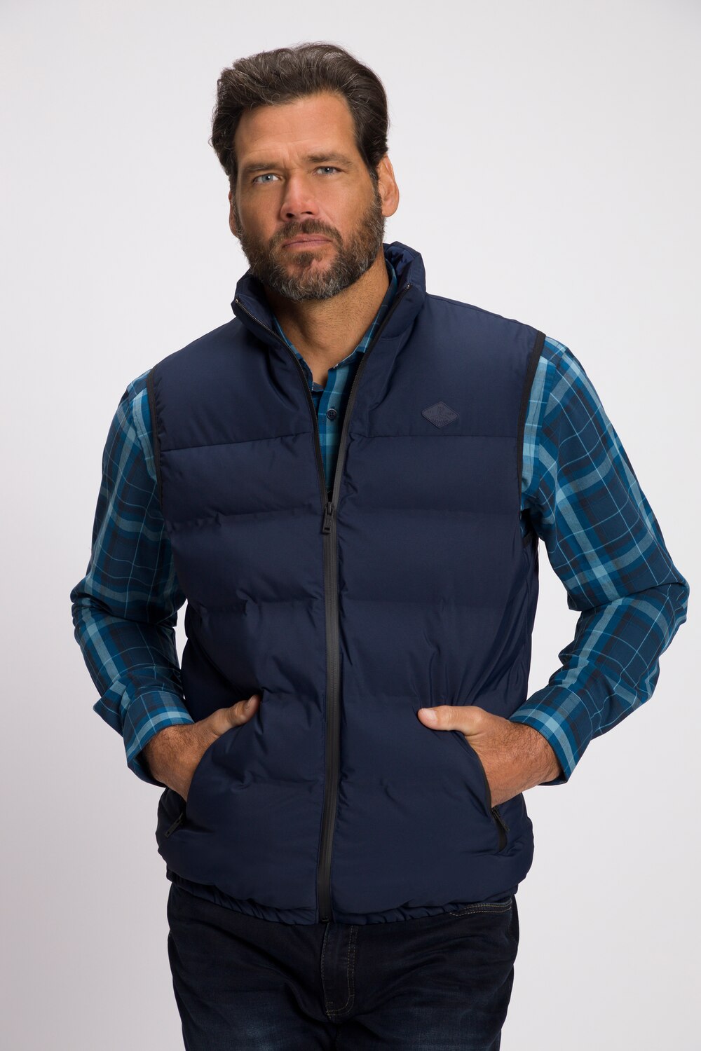Stora storlekar Quiltad väst, Her, blå, storlek: 6XL, Polyester, JP1880