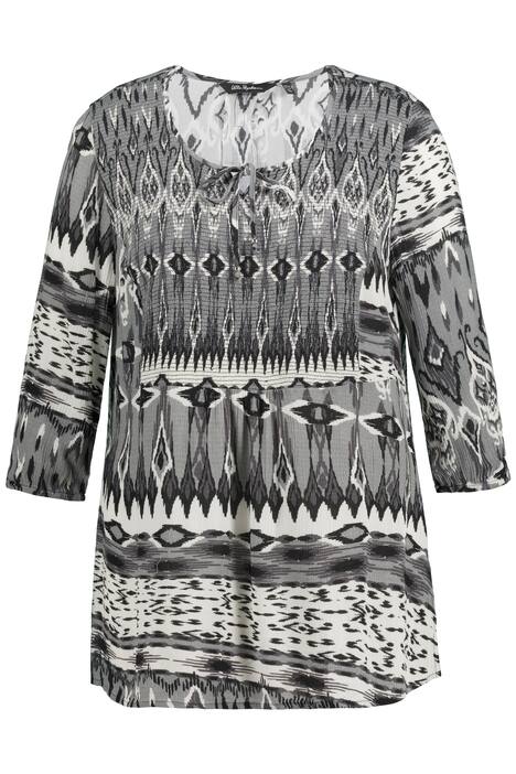 Mačkaná halenka, etno vzor, A střih, kulatý výstřih, 3/4 rukávy
