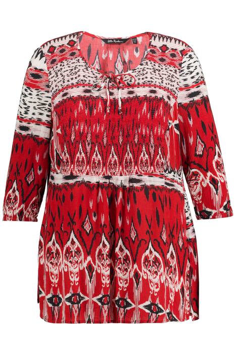 Mačkaná halenka, etno vzor, A střih, kulatý výstřih, 3/4 rukávy