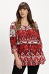 Bluzka, wzorek etno, namarszczony stan, linia litery A, okrągły dekolt, rękaw 3/4