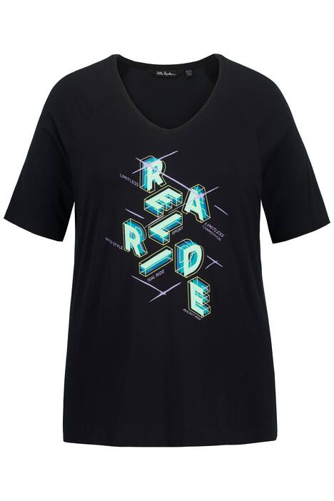 Tričko, písmenka, výstřih do V, krátké raglánové rukávy