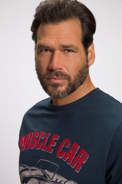 T-Shirt, Denim, Halbarm, Sportscar Rücken Print, Flamm Jersey, bis 8 XL