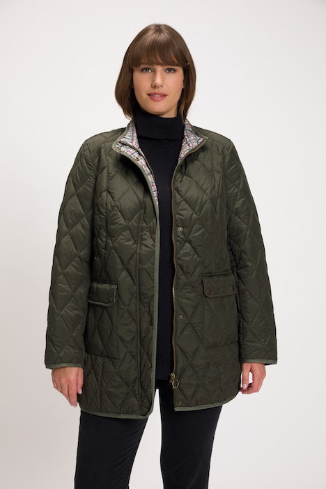 Check Lined Diamond Quilted Water Repellent Jacket | Quilted