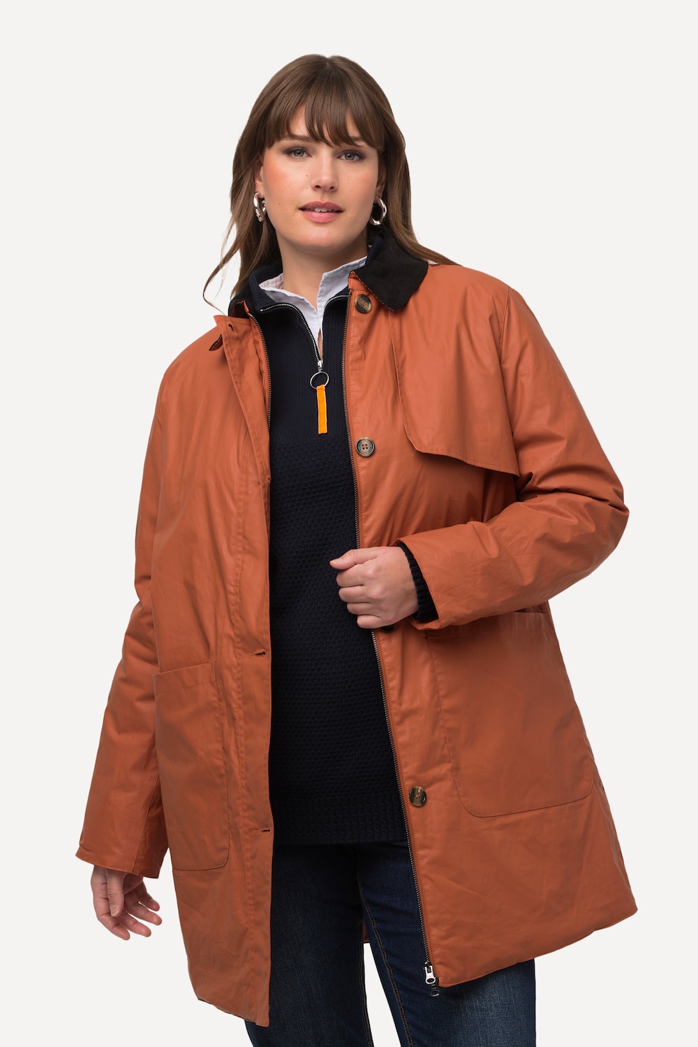 Große Größen Wachsjacke, Damen, braun, Größe: 50/52, Polyester/Baumwolle, Ulla Popken