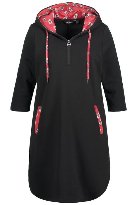 Teplákové šaty, etno vzor, kapuce, 3/4 rukávy