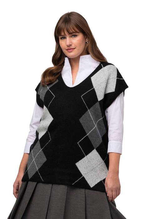 Svetr bez rukávů, úplet, diamantový vzor, výstřih do V bez rukávů