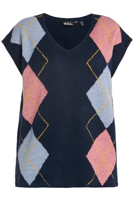 Svetr bez rukávů, úplet, diamantový vzor, výstřih do V bez rukávů