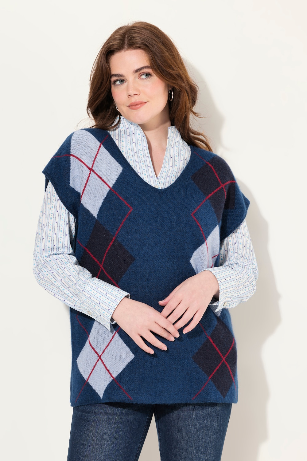 Große Größen Pullunder, Damen, blau, Größe: 46/48, Synthetische Fasern/Polyester/Viskose, Ulla Popken