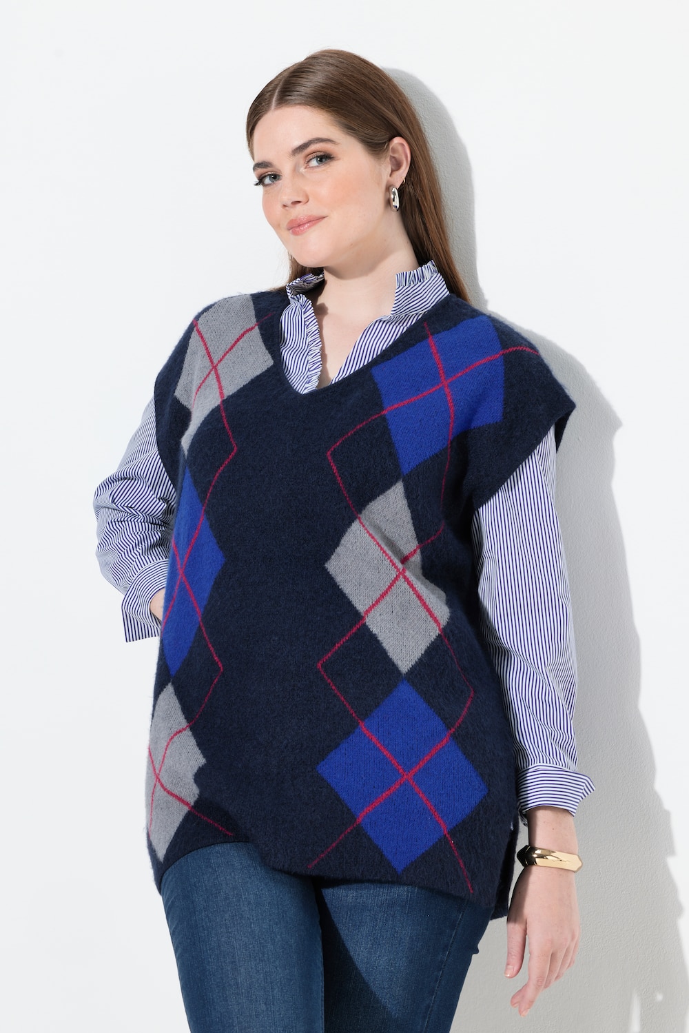 Große Größen Pullunder, Damen, blau, Größe: 54/56, Synthetische Fasern/Polyester/Viskose, Ulla Popken