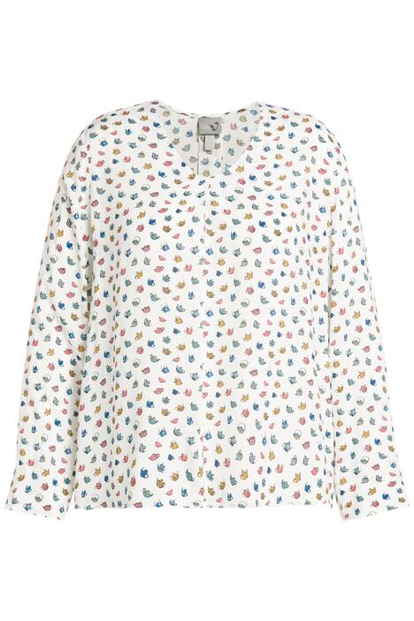 Halenka, potisk, ozdobné sklady, výstřih do V, dlouhé rukávy