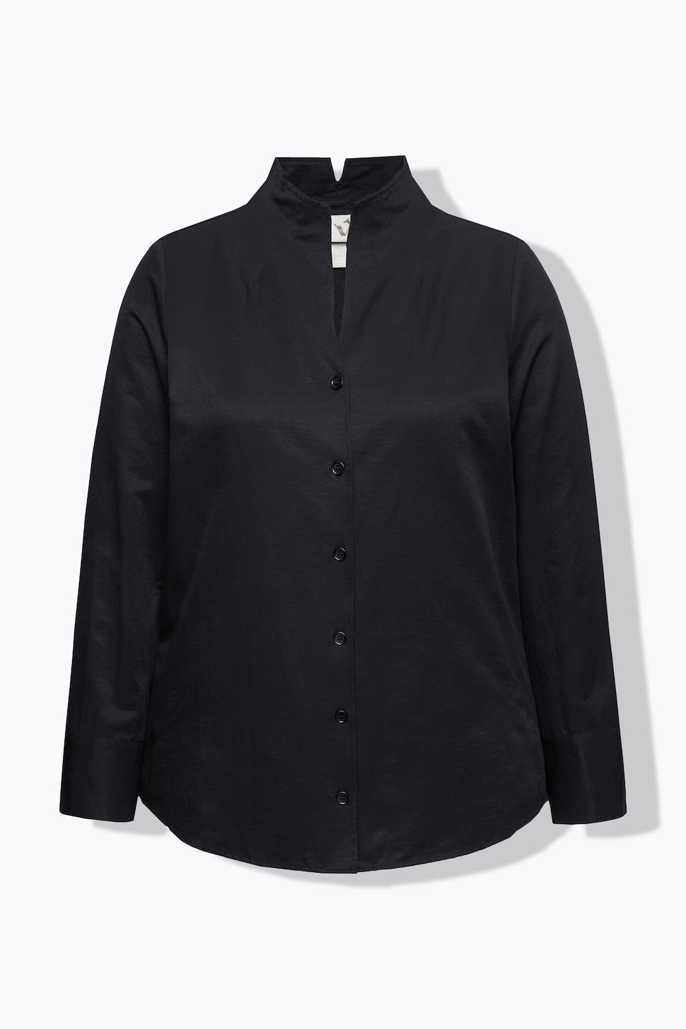Stora storlekar Blus i oxfordtyg med lång ärm och krage med sprund, Dam, svart, storlek: 62/64, Bomull/Polyester, Ulla Popken