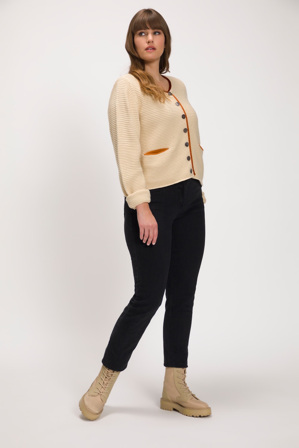 Große Größen Strickjacke, Damen, beige, Größe: 62/64, Synthetische Fasern/Wolle, Ulla Popken