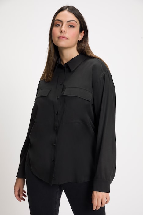 Lyocell Shirt Style Button Front Long Sleeve Twill Blouse | all Blouses ...