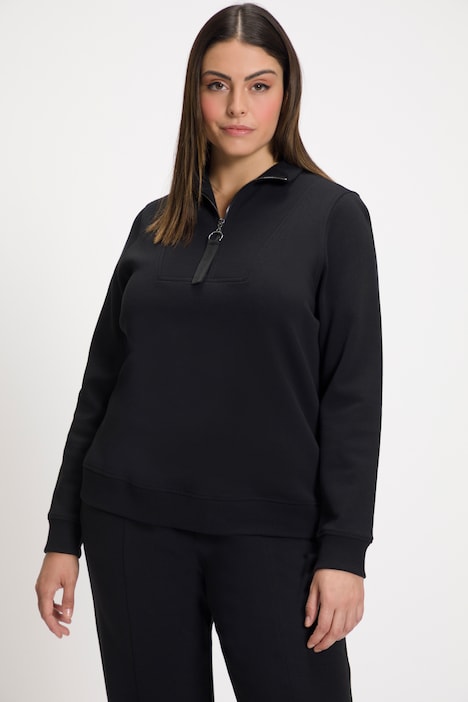 Ribbed Inset Zip Collar Sweatshirt