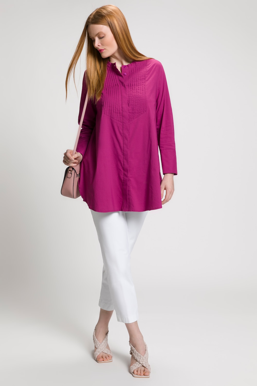 Grote Maten longline blouse, Dames, roze, Maat: 46/48, Katoen/Synthetische vezels, Ulla Popken