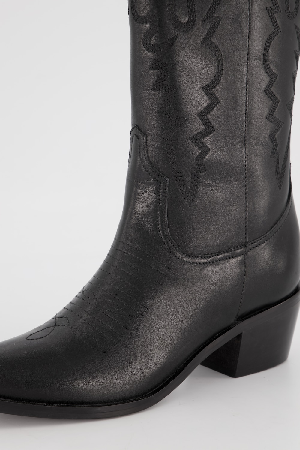 Stora storlekar Cowboyboots av skinn med XXL-skaft med brodyr, Dam, svart, storlek: 44, Läder/Polyester, Ulla Popken