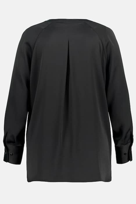 Satinbluse, Stehkragen, Zierfalte, V-Ausschnitt, Langarm