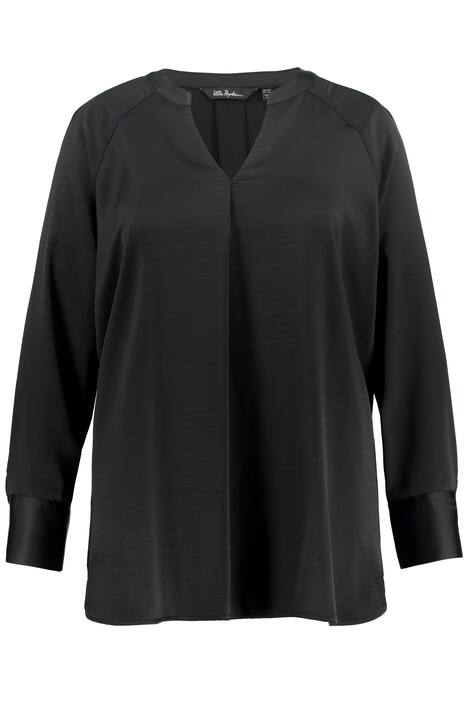 Saténová halenka, stojáček, ozdobné sklady, výstřih do V, dlouhé rukávy