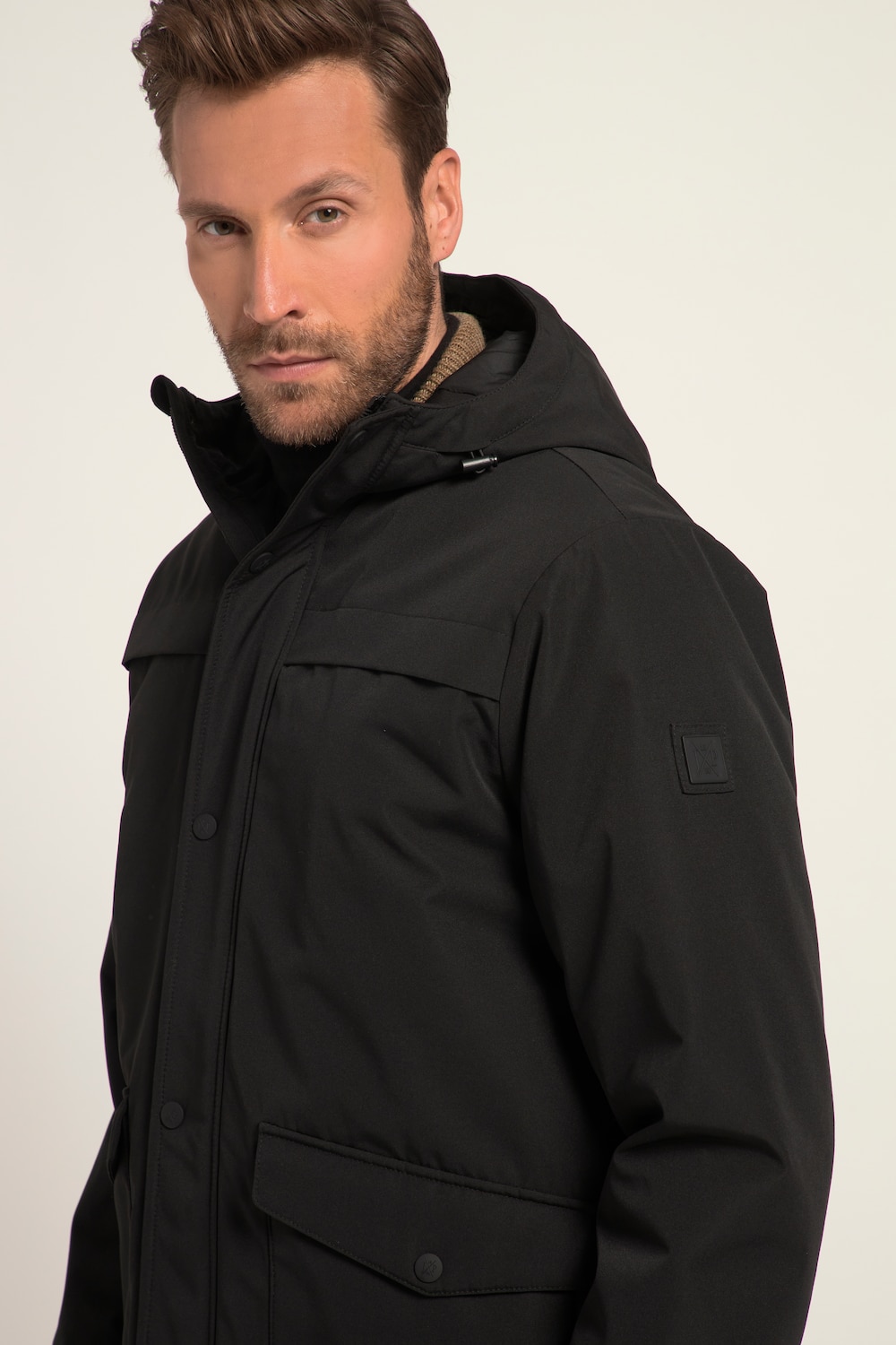 Stora storlekar Parkas med huva, Her, svart, storlek: 7XL, Polyester, JP1880