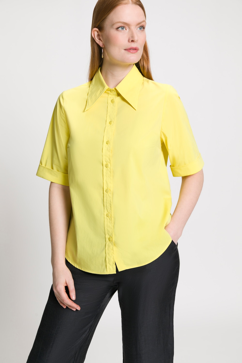 Grote Maten blouse, Dames, geel, Maat: 50/52, Katoen/Polyester, Ulla Popken