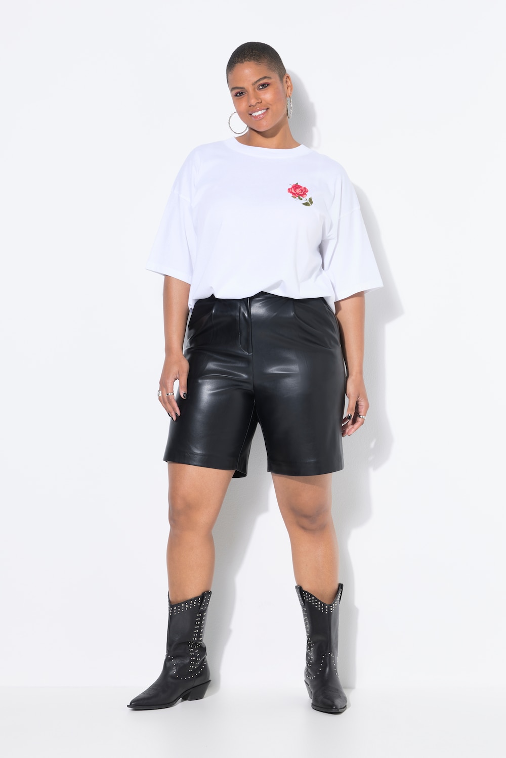fake leren korte broek, high waist, wijde pijpen