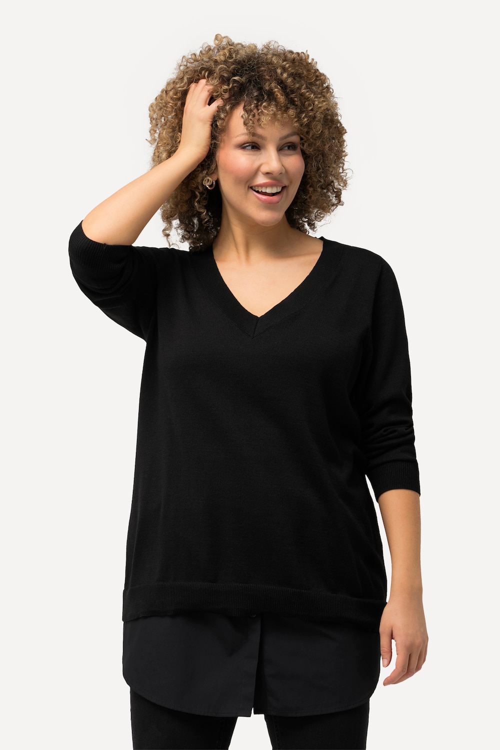 Große Größen Blusen-Verlängerung, Damen, schwarz, Größe: 58/60, Polyester/Baumwolle, Ulla Popken