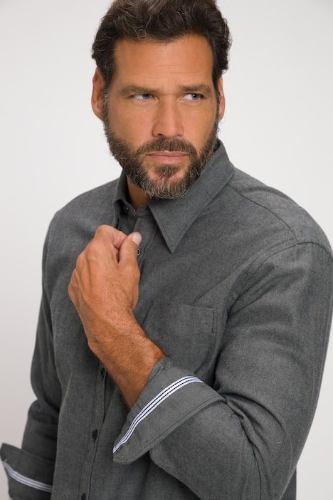 Hemd, Langarm, Fischgrat-Muster. verdeckter Buttondown-Kragen, Modern Fit