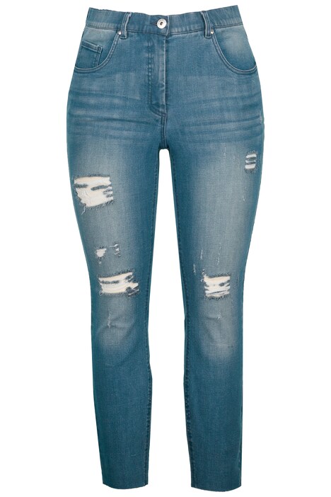 Skinny, Slim střih, roztrhaný vzhled, 5 kapes, elastický pas