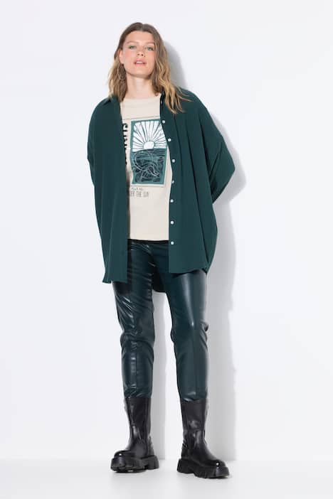 Mousseline blouse, oversized, overhemdkraag, lange mouwen
