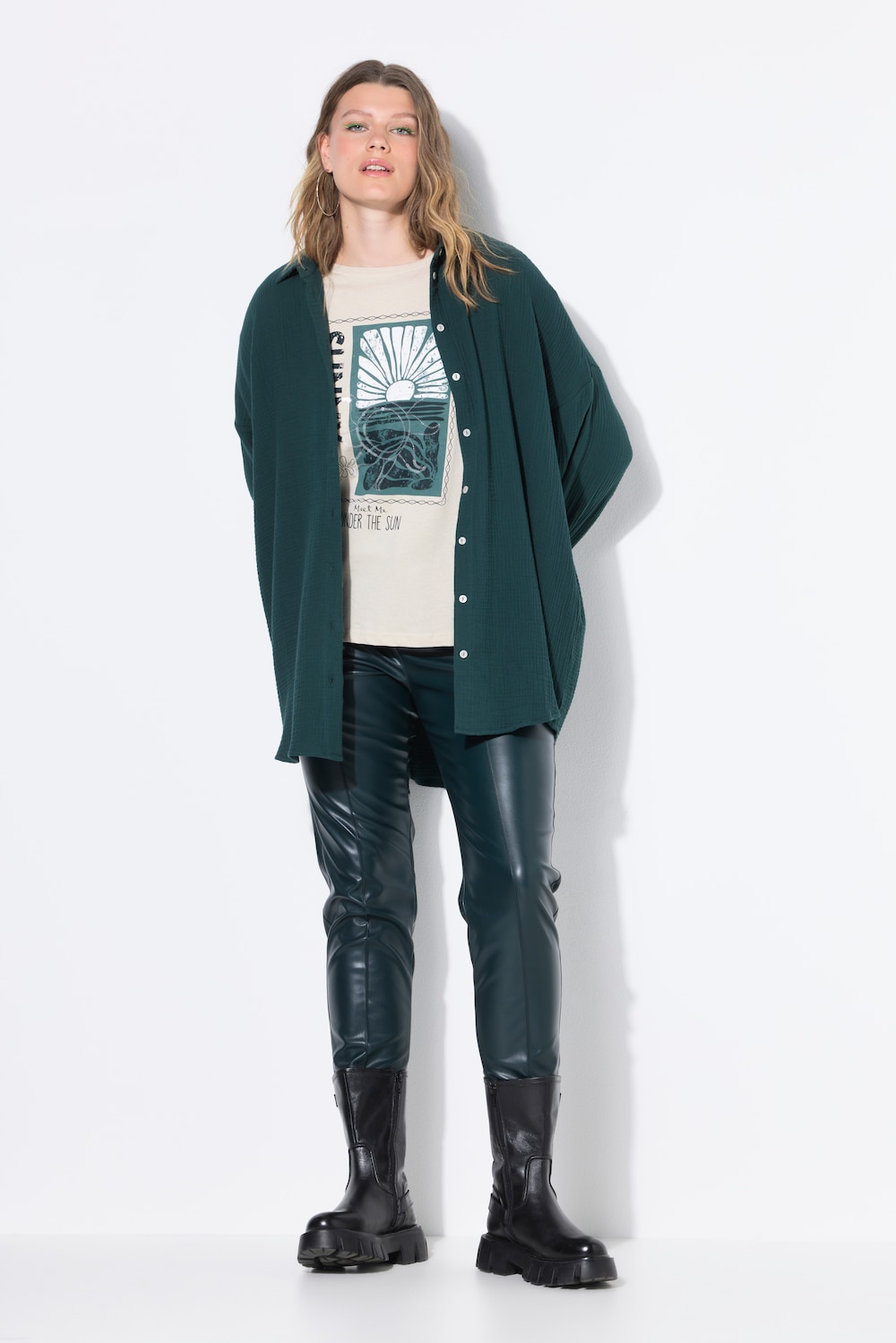 Musselin Bluse, oversized, Hemdkragen, Langarm
