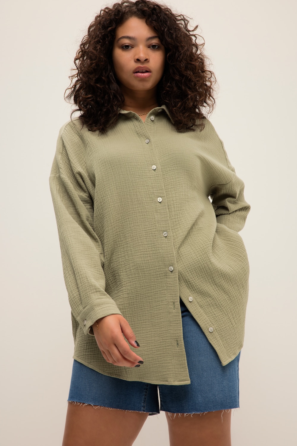 Grote Maten mousseline blouse, Dames, groen, Maat: 58/60, Katoen, Studio Untold