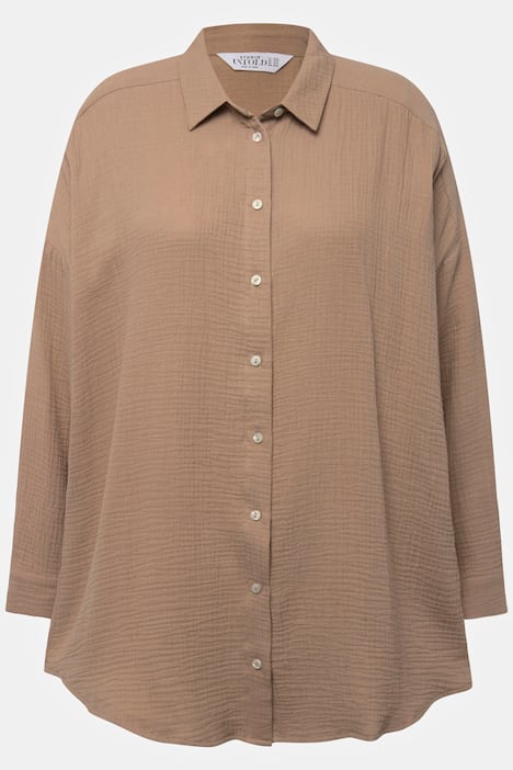 Damen Musselin Bluse Langarm - Bequeme Baumwoll-Bluse Mit Knopfleiste Für Büro & Alltag