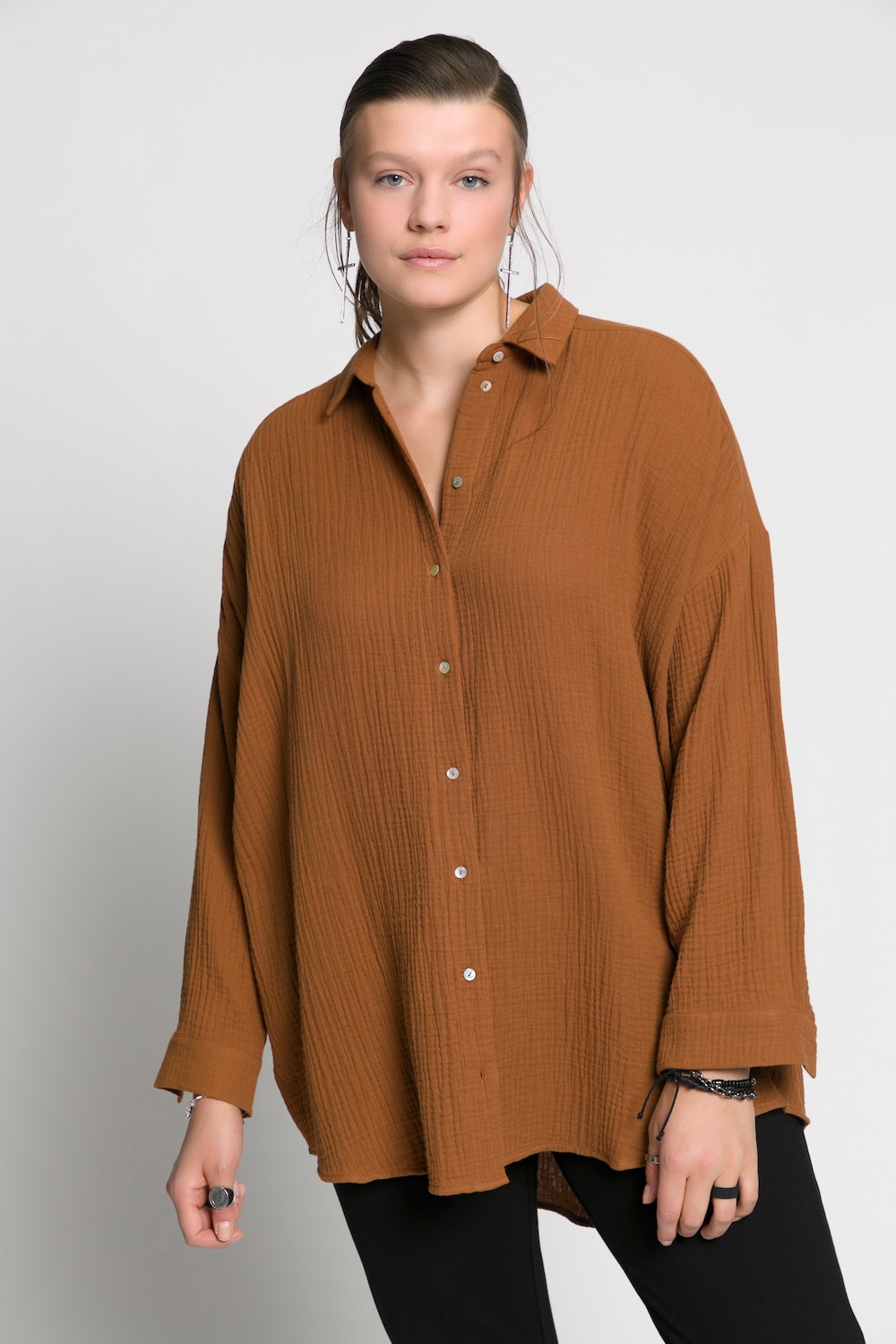 Plus Size Cotton Muslin Blouse, Woman, brown, size: 16/18, cotton, Studio Untold