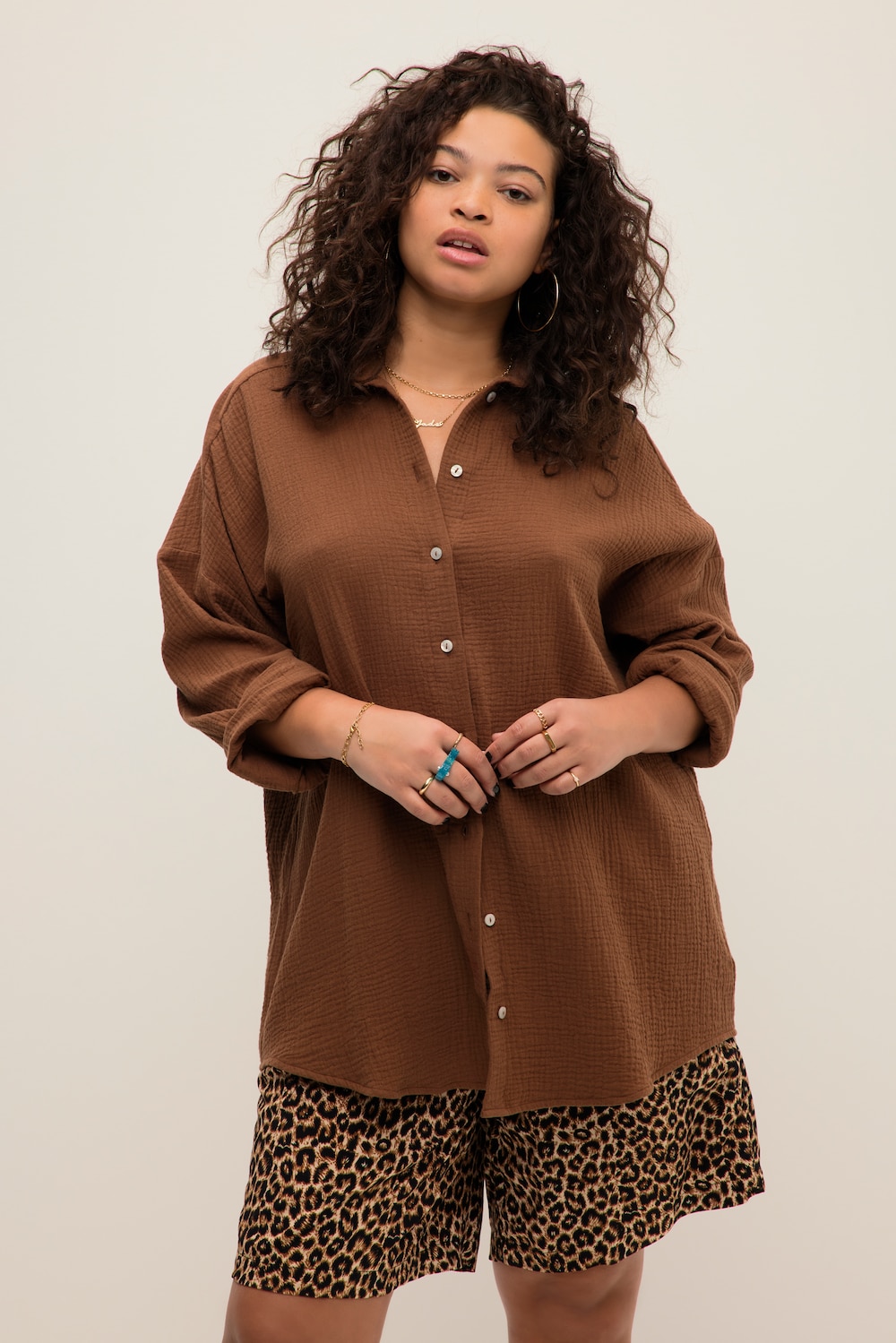 Grote Maten mousseline blouse, Dames, bruin, Maat: 58/60, Katoen, Studio Untold