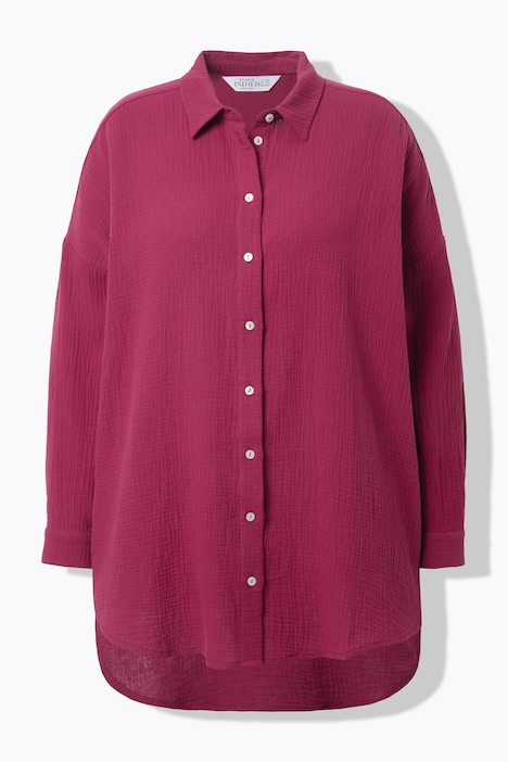 Musselin Bluse, oversized, Hemdkragen, Langarm