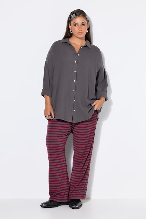 Musselin Bluse, oversized, Hemdkragen, Langarm